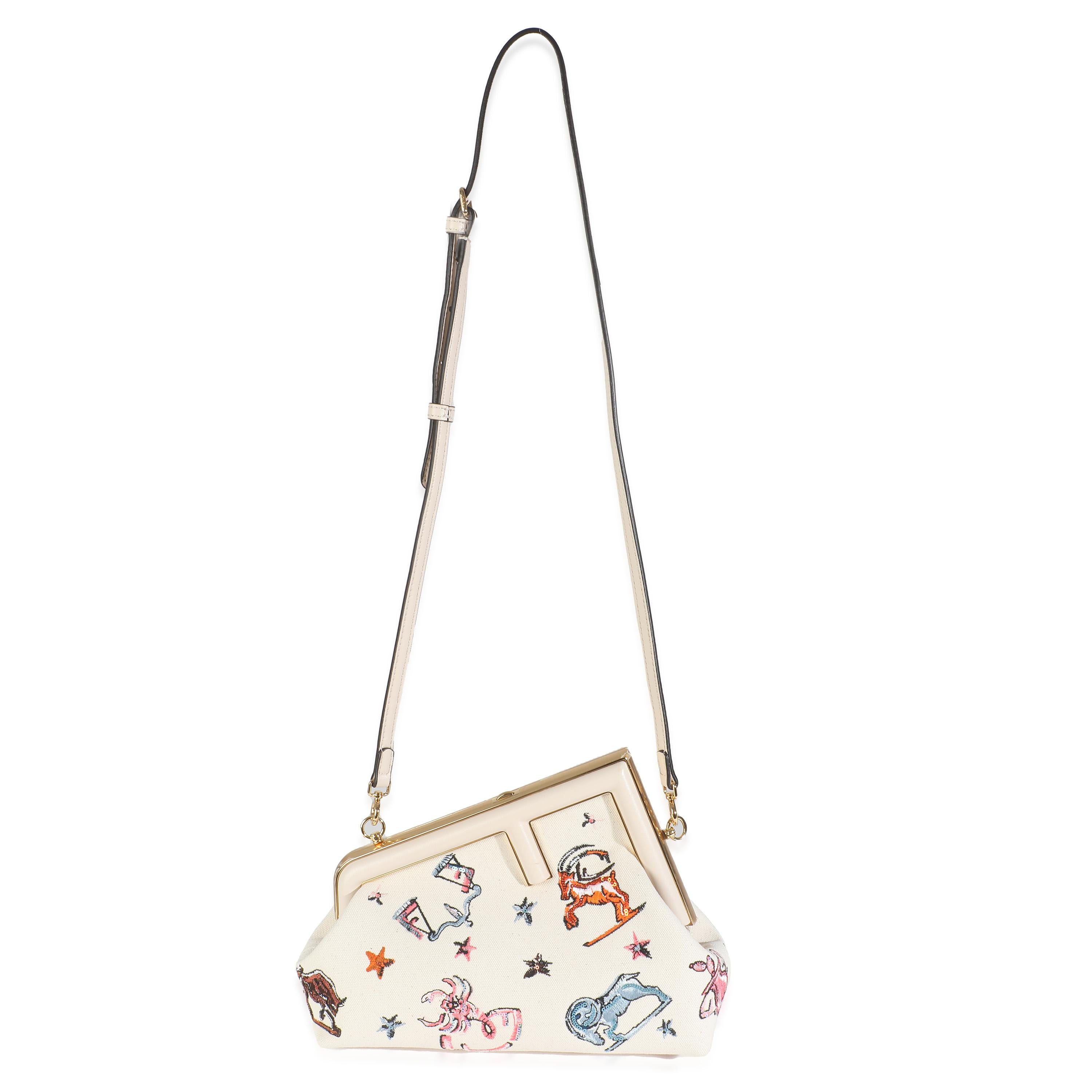 Fendi White Astrology Embroidered Canvas First Small Bag For Sale 2