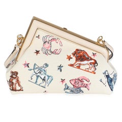 Fendi White Astrology Embroidered Canvas First Small Bag