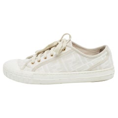 Fendi White/Beige Canvas Domino Sneakers Size 39