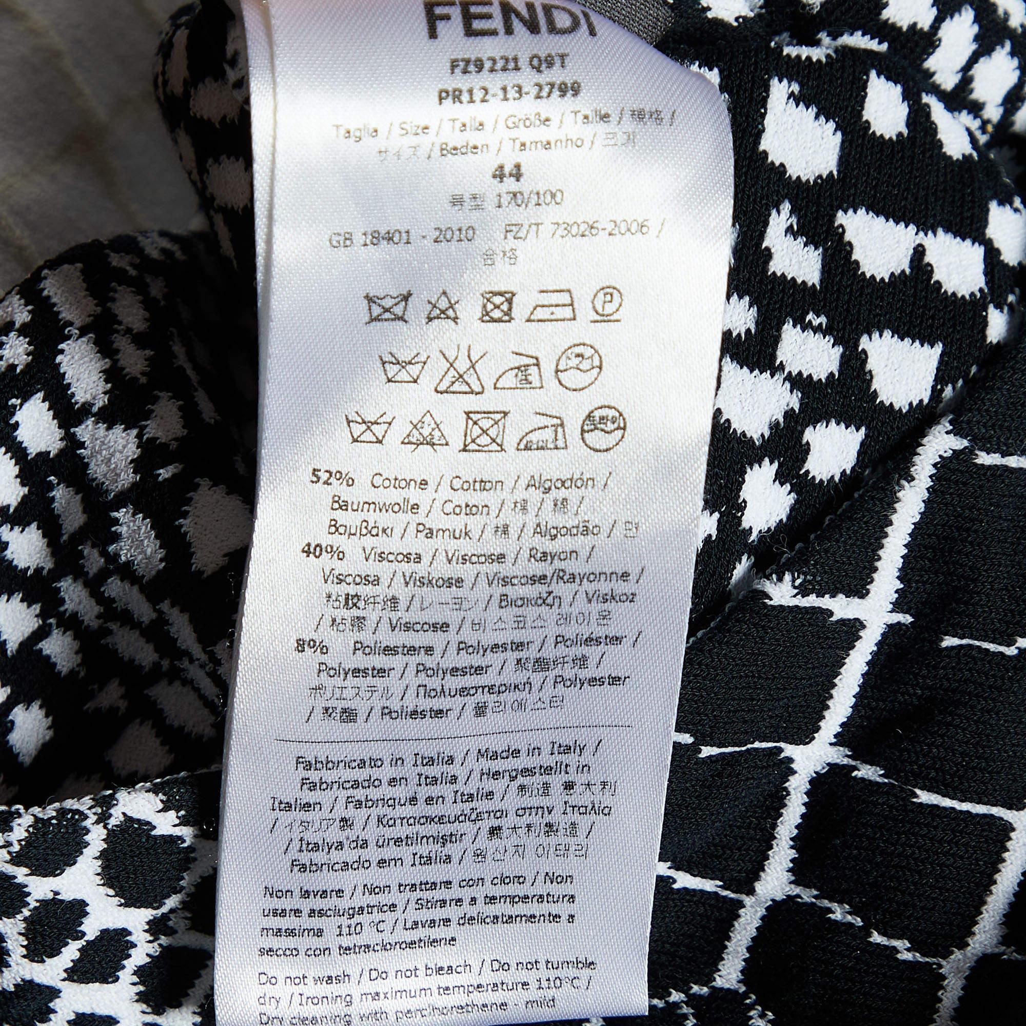 Women's Fendi White/Black Crocodile Jacquard Knit Sleeveless Dress M For Sale