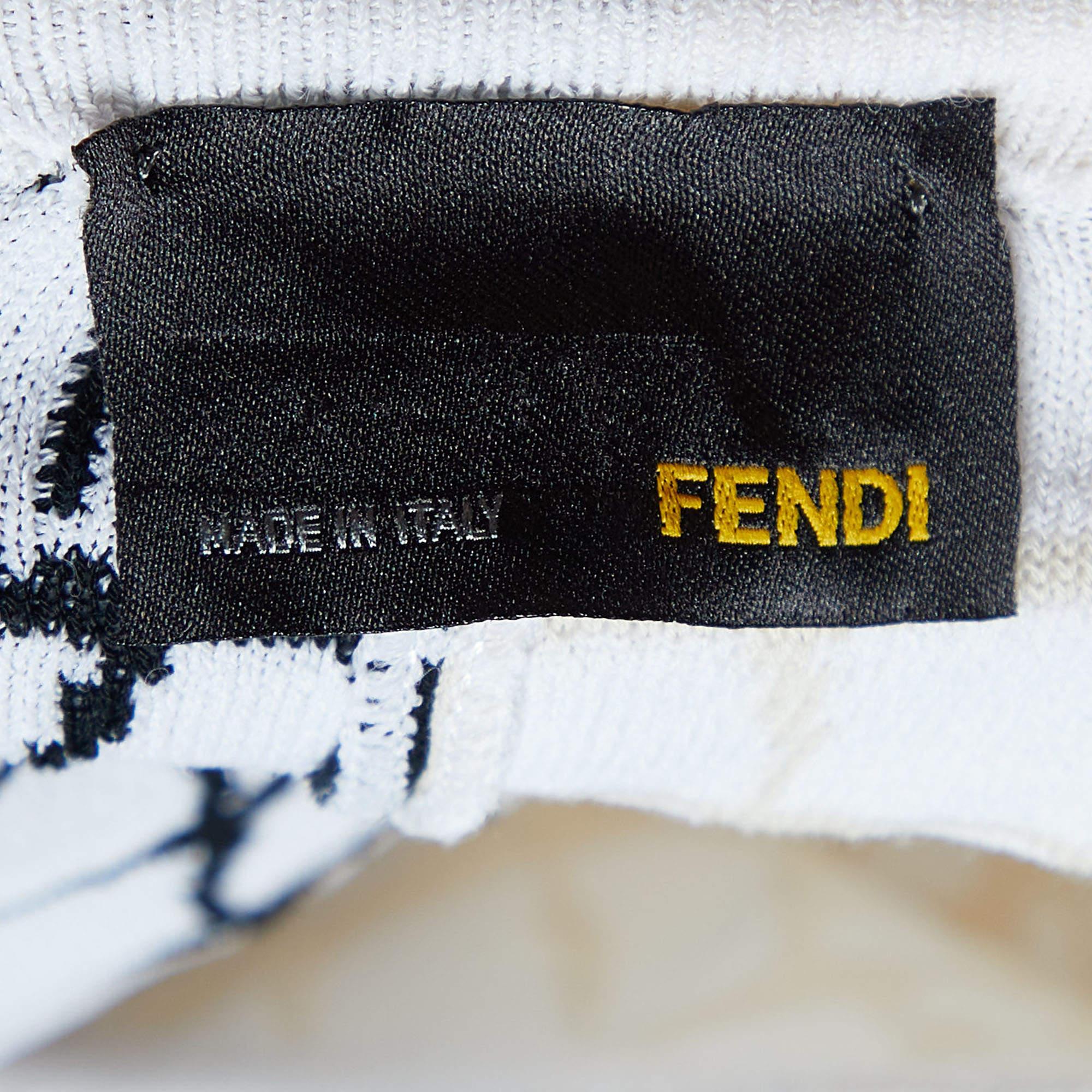 Fendi White/Black Crocodile Jacquard Knit Sleeveless Dress M 1