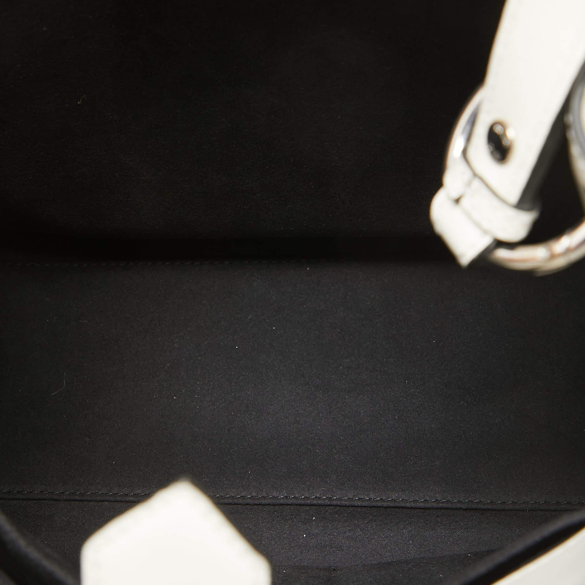 Fendi White/Black Leather and Velvet FF Runaway Top Handle Bag 6