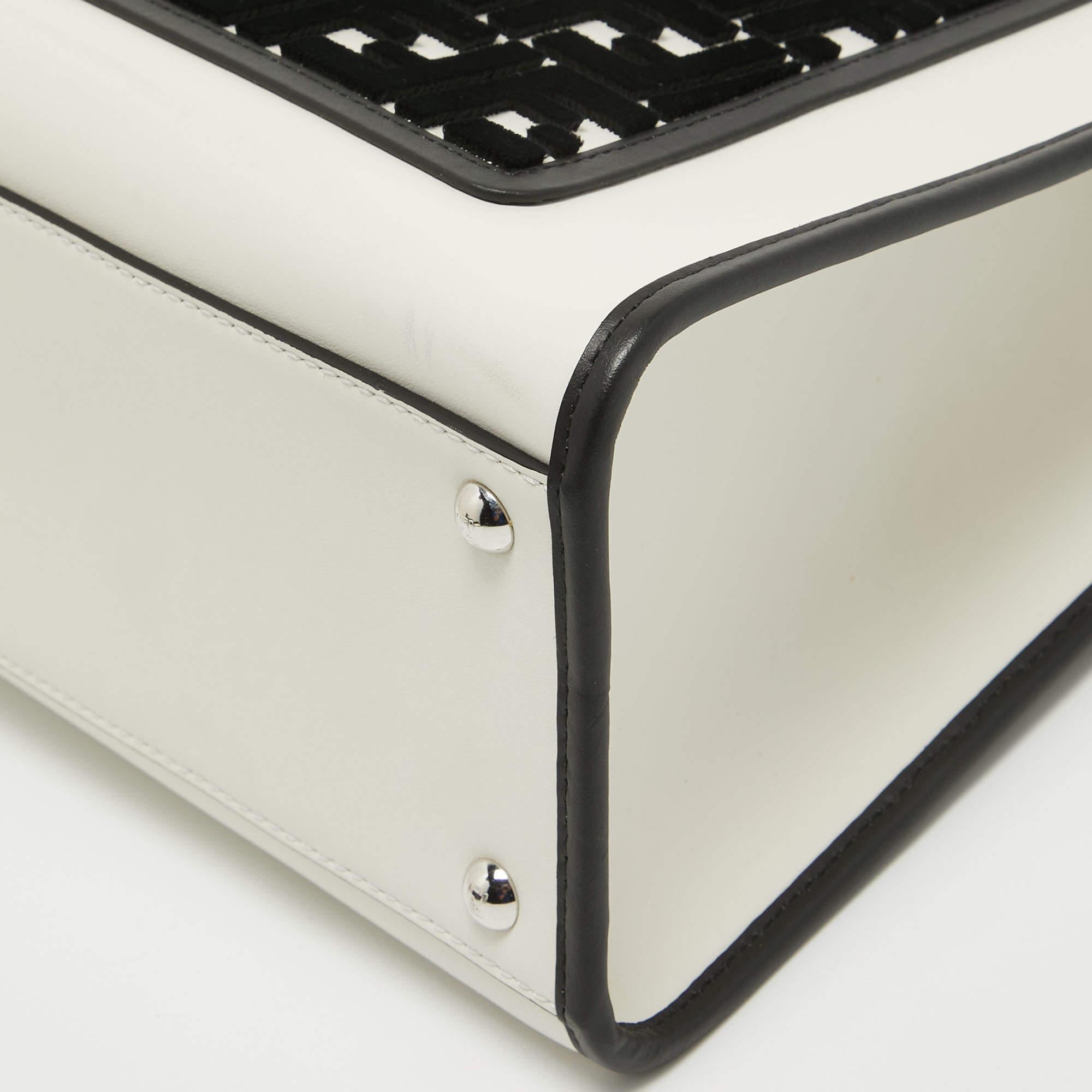 Fendi White/Black Leather and Velvet FF Runaway Top Handle Bag 1
