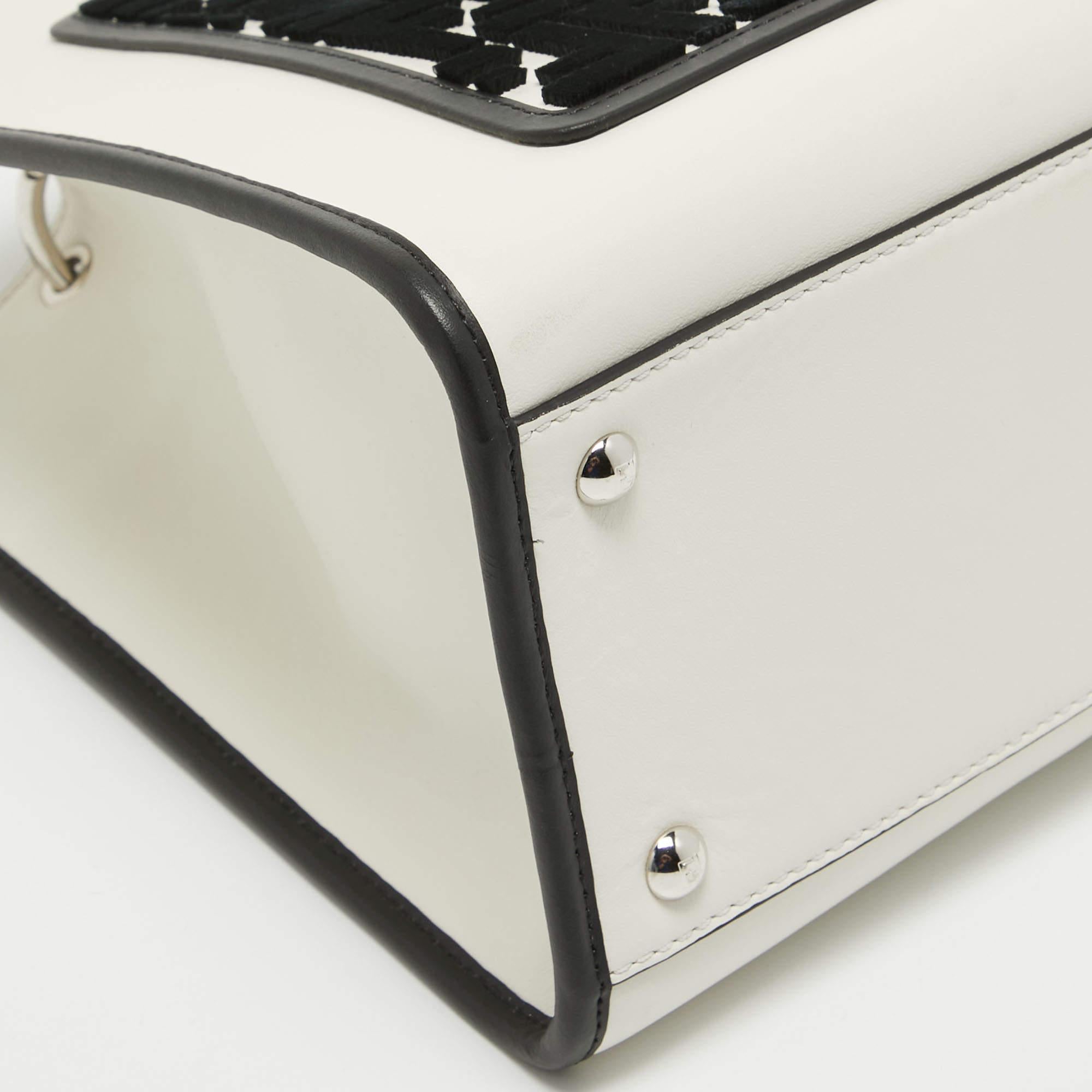 Fendi White/Black Leather and Velvet FF Runaway Top Handle Bag 2
