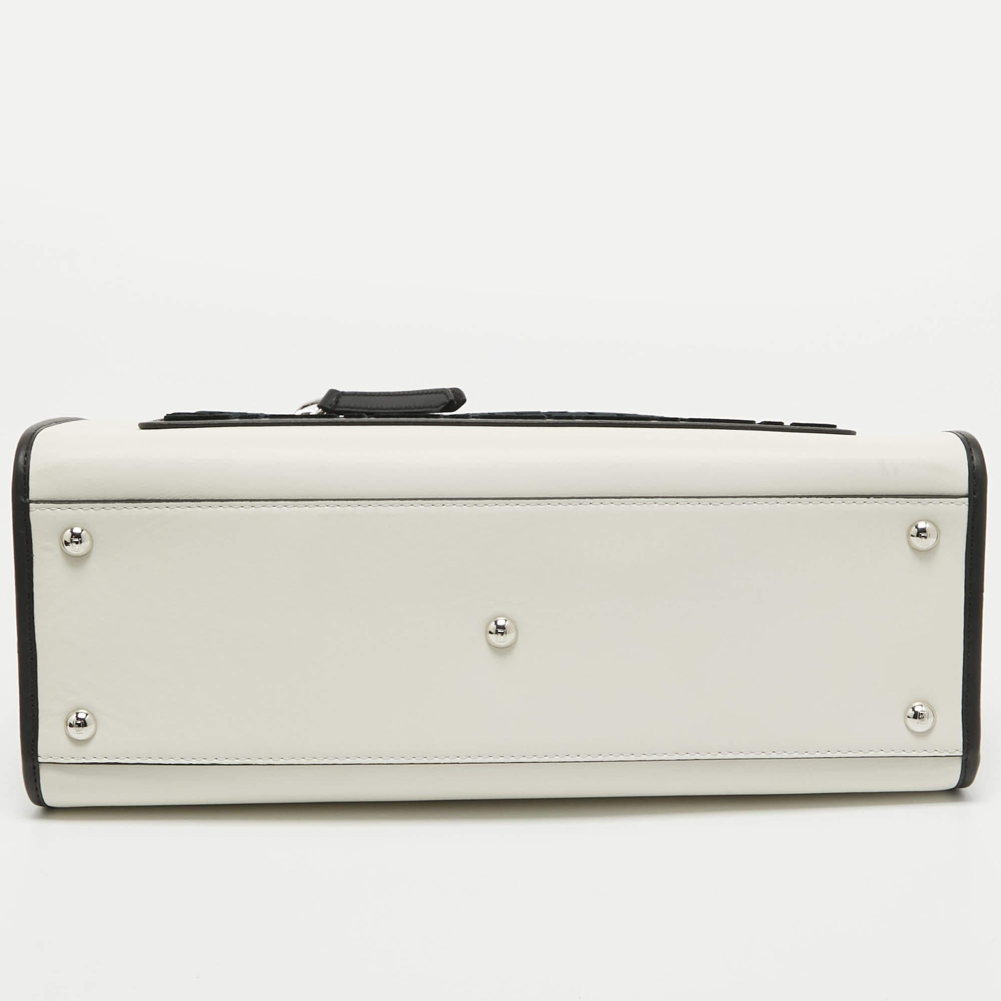 Fendi White/Black Leather and Velvet FF Runaway Top Handle Bag 3