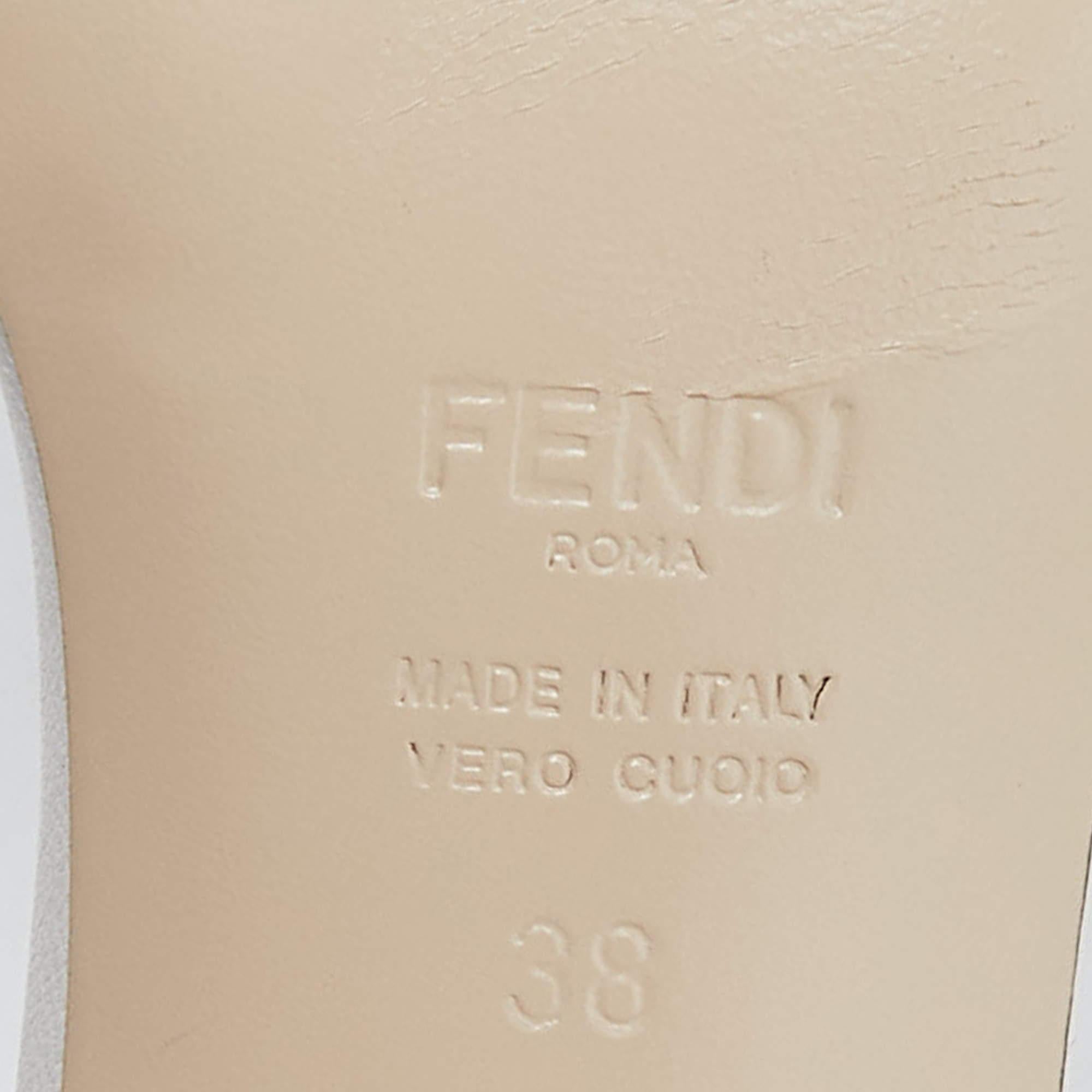 Fendi White/Black Leather Block Heel Ankle Strap Sandals Size 38 4