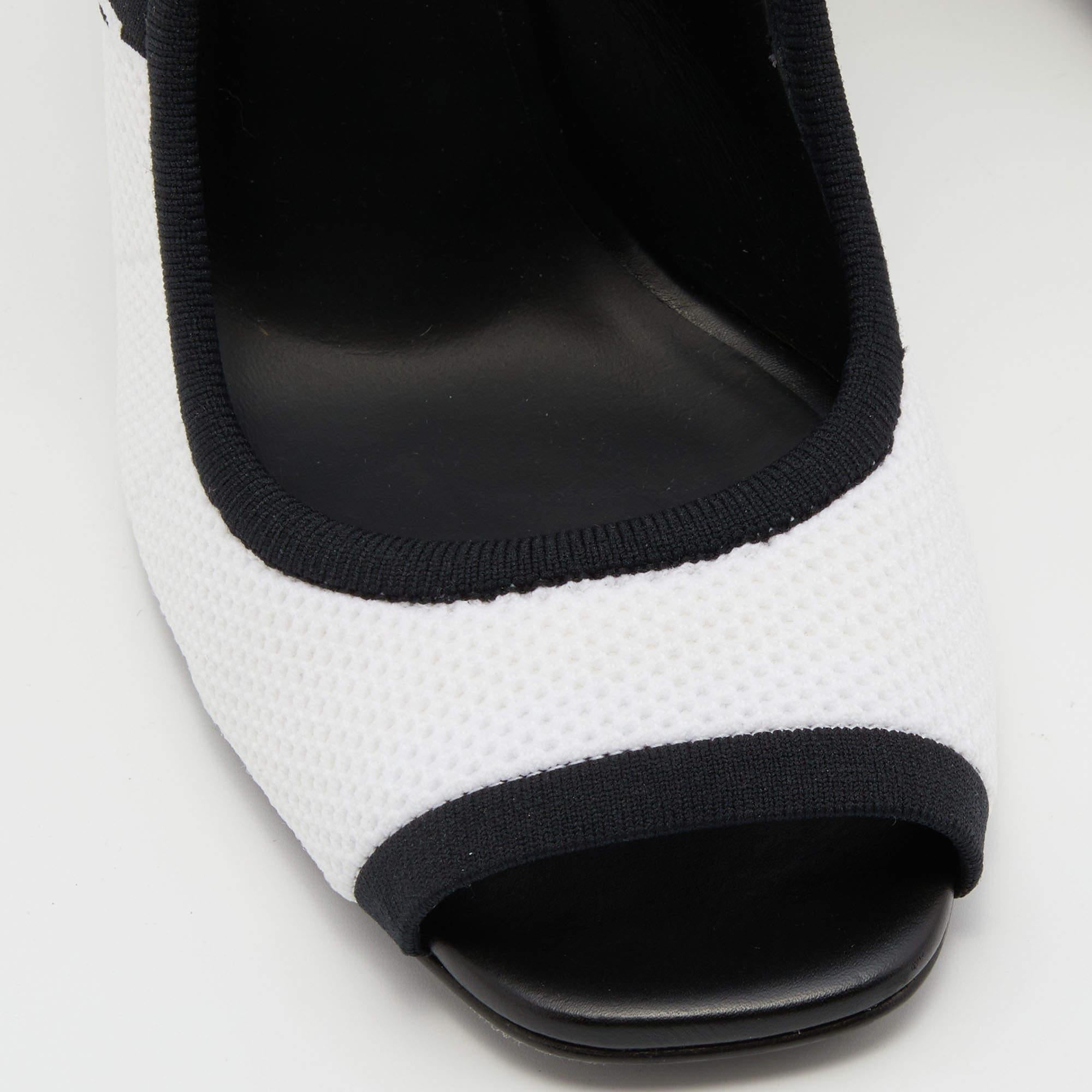 Fendi White/Black Zucca Knit Fabric Peep Toe Slingback Sandals Size 40 6