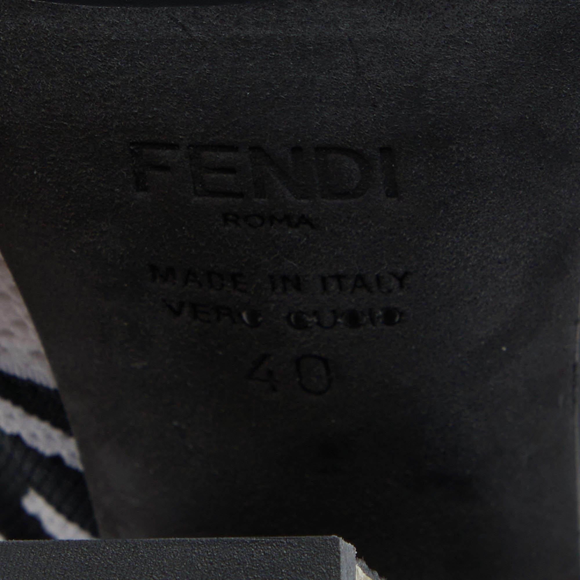 Fendi White/Black Zucca Knit Fabric Peep Toe Slingback Sandals Size 40 5