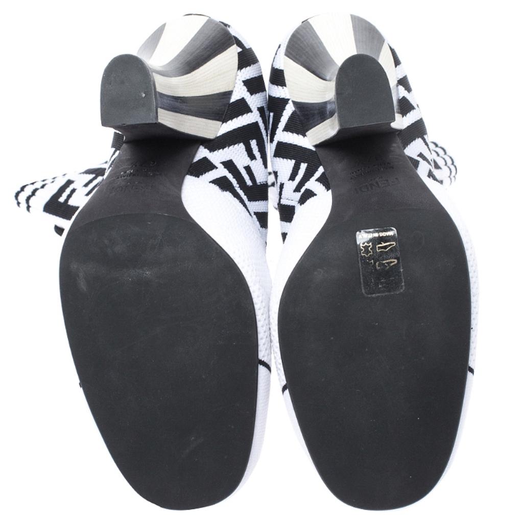 Gray Fendi White/Black Zucca Stretch Knit Lace Ankle Boots Size 37.5