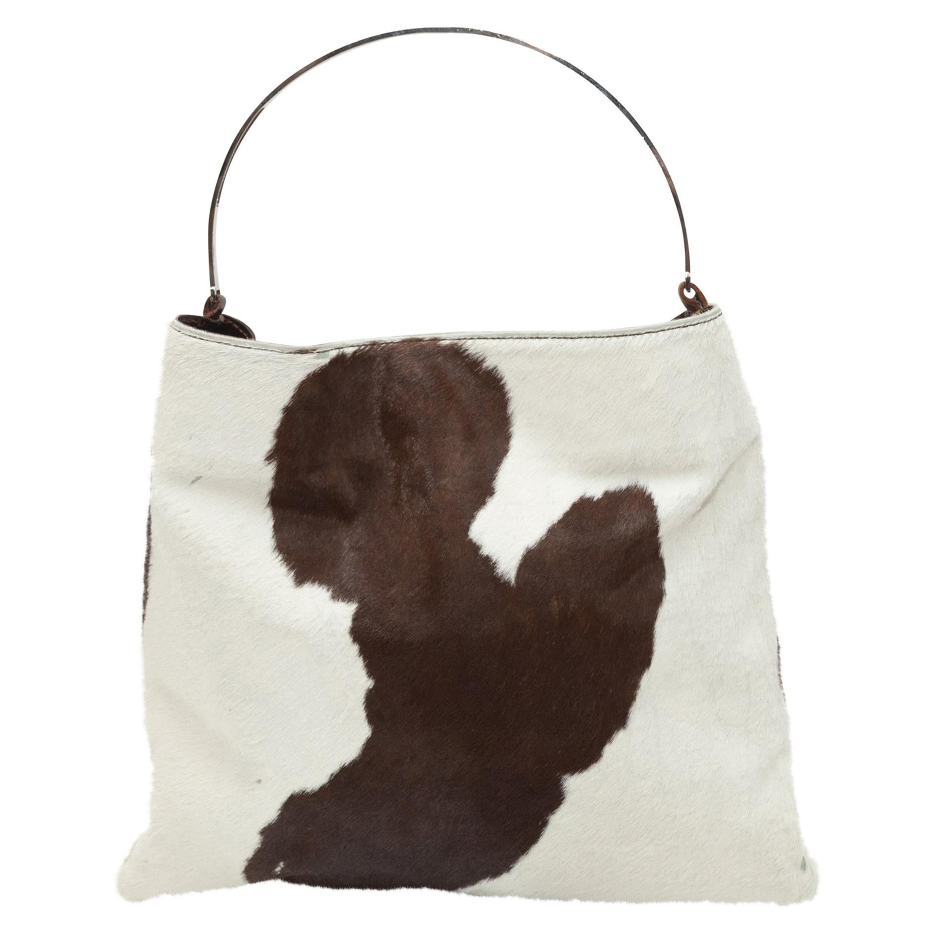 Fendi White 
Brown Cow Print Ponyhair Bag