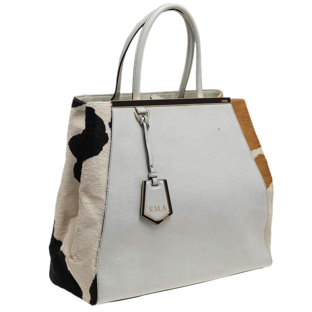 Fendi White/Brown Leather And Calf Hair Large 2jours Tote In Good Condition In Dubai, Al Qouz 2