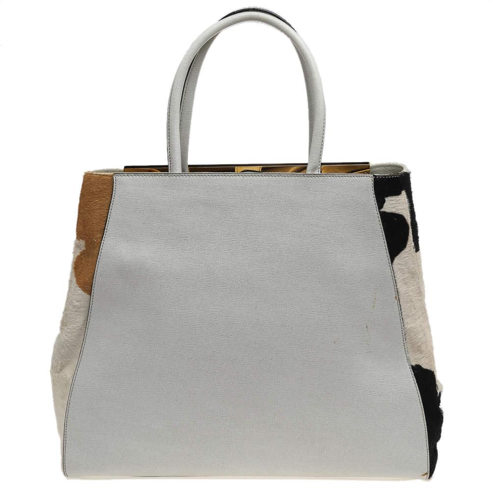 Fendi White/Brown Leather And Calf Hair Large 2jours Tote 5