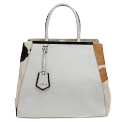 Fendi White/Brown Leather And Calf Hair Large 2jours Tote