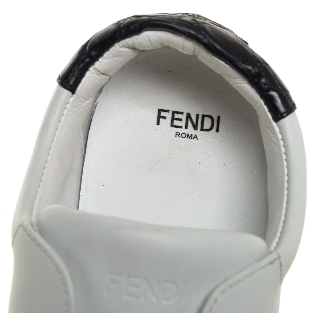 Fendi White/Brown Leather And Velvet Pearland Slip On Sneakers Size 36 1
