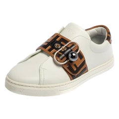 Fendi White/Brown Zucca Leather Pearland Slip On Sneakers Size 36