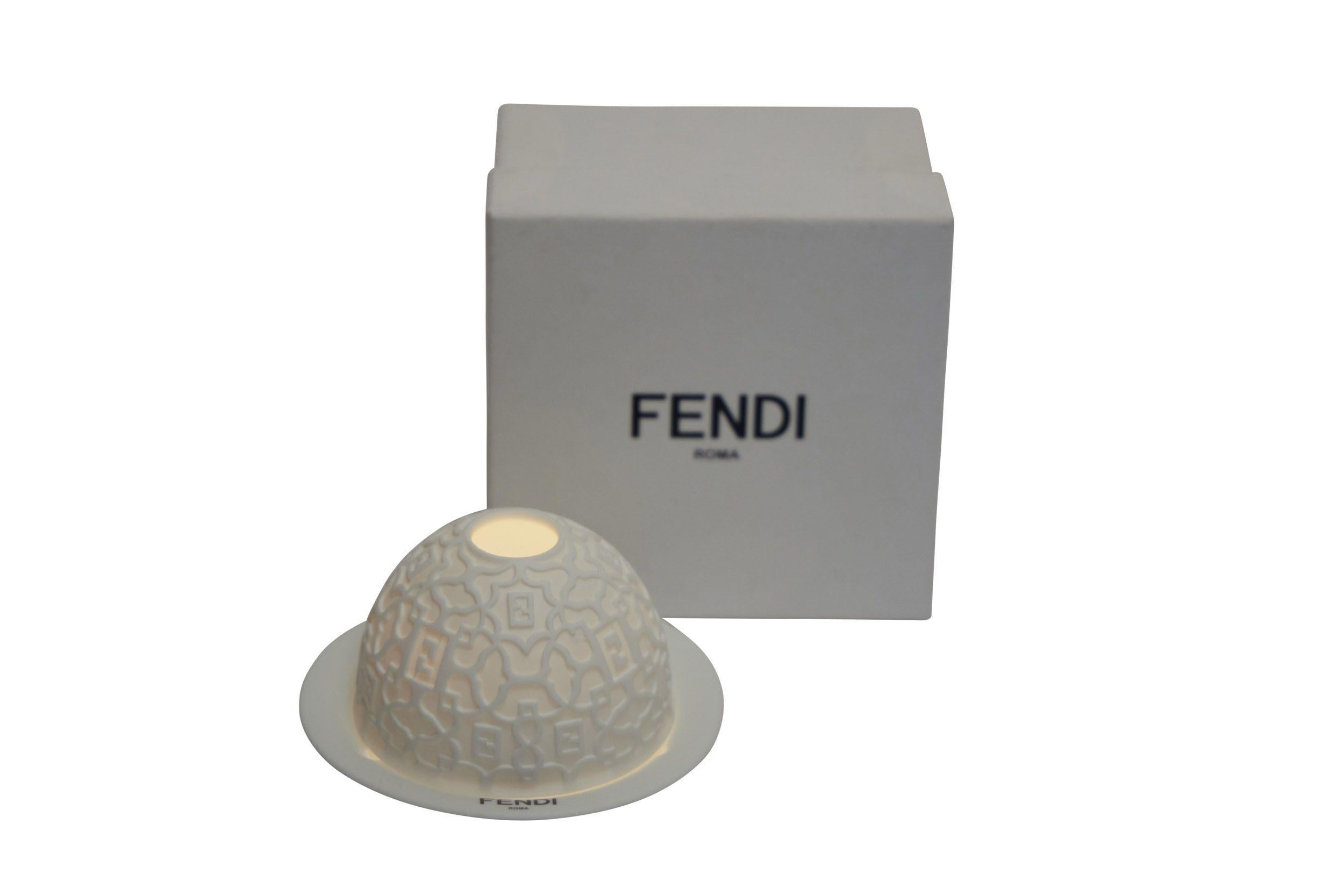 FENDI white etched ceramic candle holder, 2 pieces Diameter 5