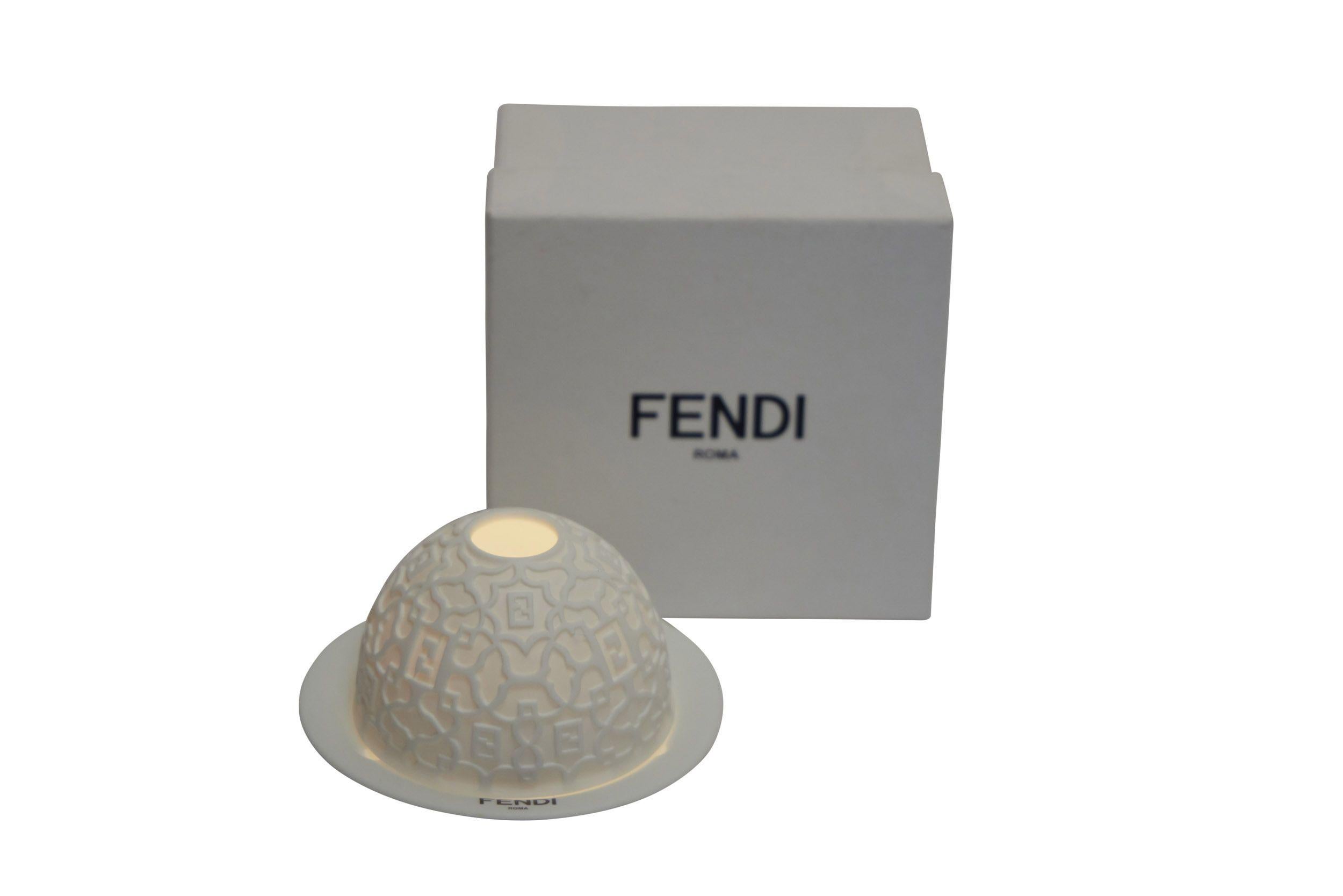 Portacandele FENDI in ceramica bianca acidata, 2 pezzi Diametro 5