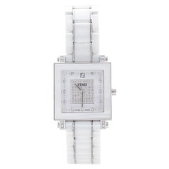 Fendi Montre-bracelet pour femme 30 mm en céramique blanche et diamants Quadro 6200G