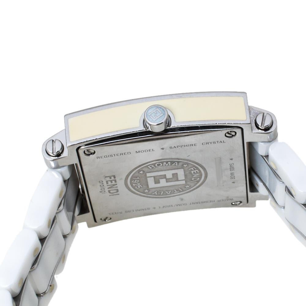 Uncut Fendi White Ceramic Stainless Steel Diamond Quadro 6200G Women's Wristwatch 30mm