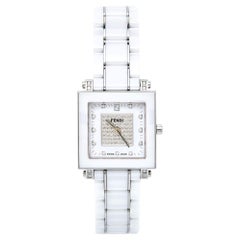 Fendi White Ceramic Stainless Steel Diamonds Quadro 6200G Women's Wristwatch 30 