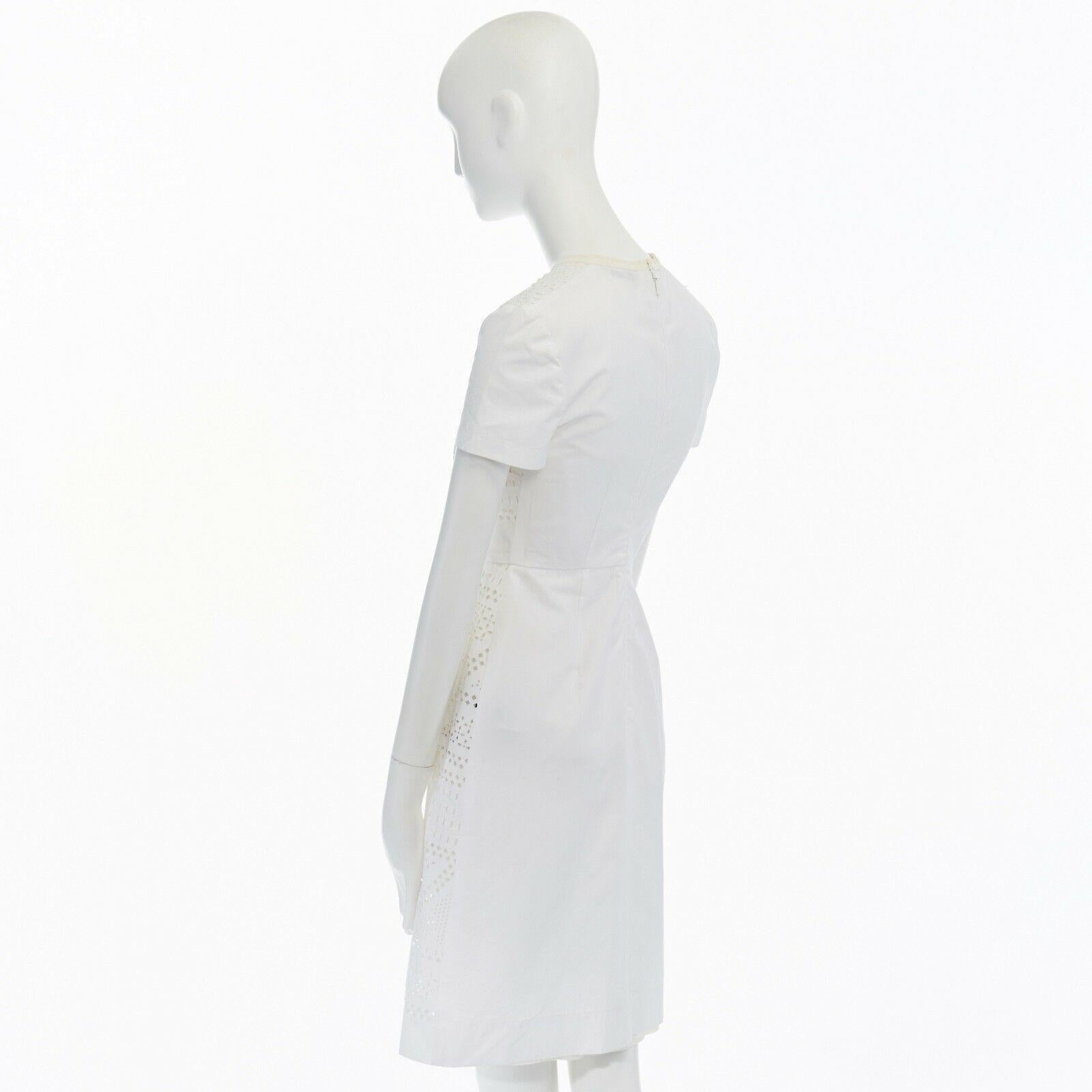 FENDI white cotton laser cut perforated short sleeve cocktail dress IT36 US0 XS In Good Condition In Hong Kong, NT