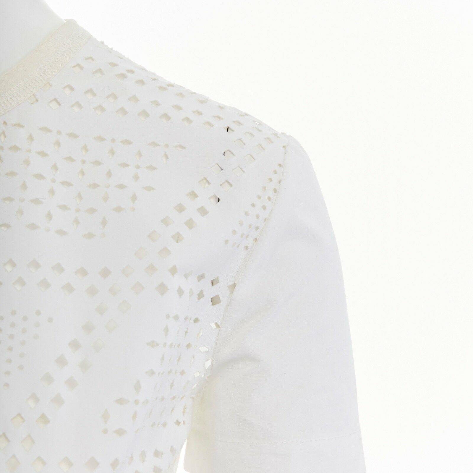 Women's FENDI white cotton laser cut perforated short sleeve cocktail dress IT36 US0 XS