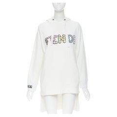 FENDI white cotton logo crystal spike stud embellished hoodie dress IT38