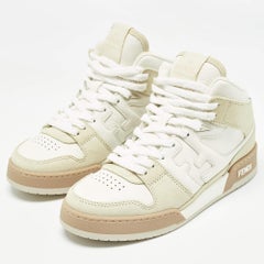 Fendi White/Cream Nubuck and Leather Match Sneakers Size 38