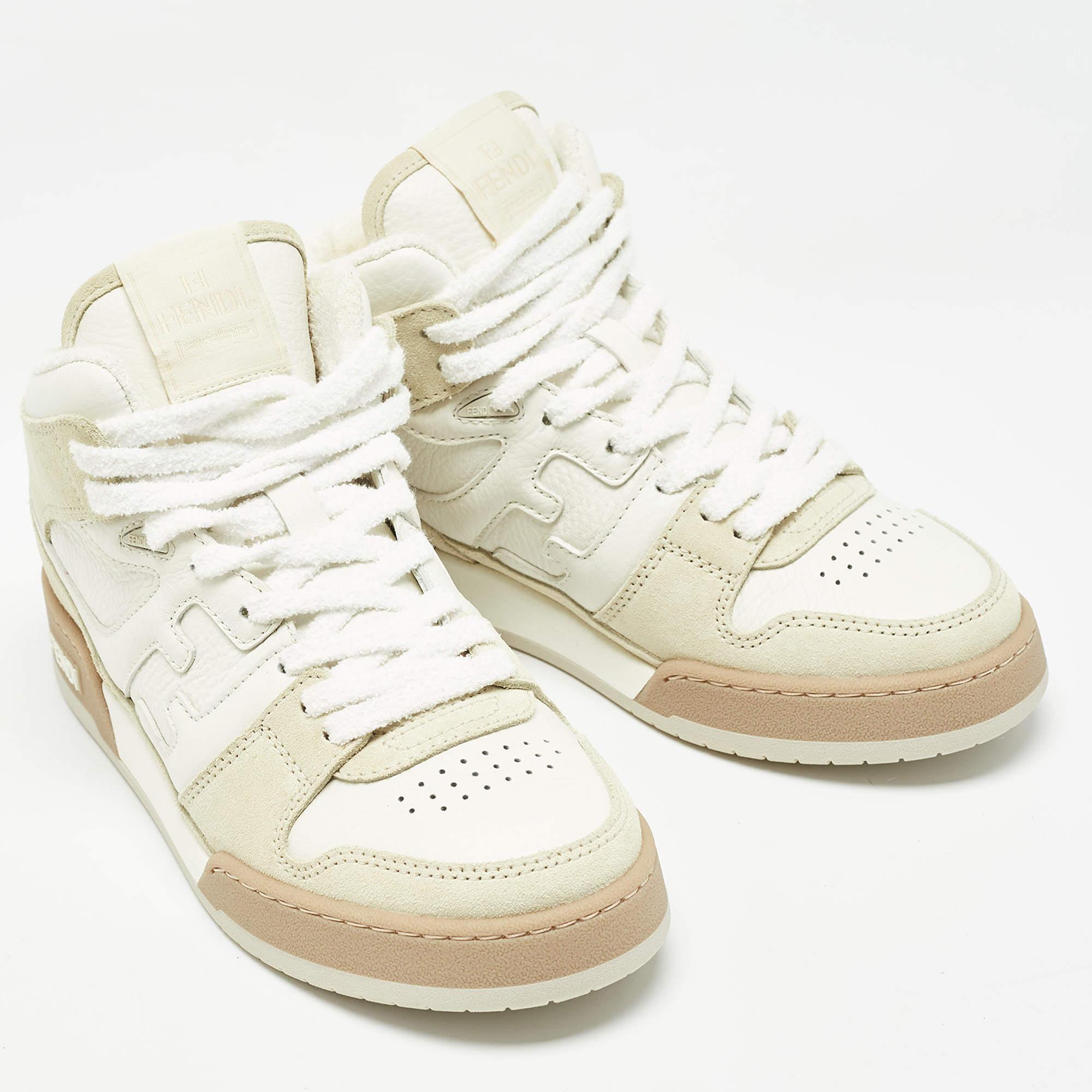 Baskets assorties Fendi blanches/crème et cuir et nubuck taille 38 Excellent état - En vente à Dubai, Al Qouz 2