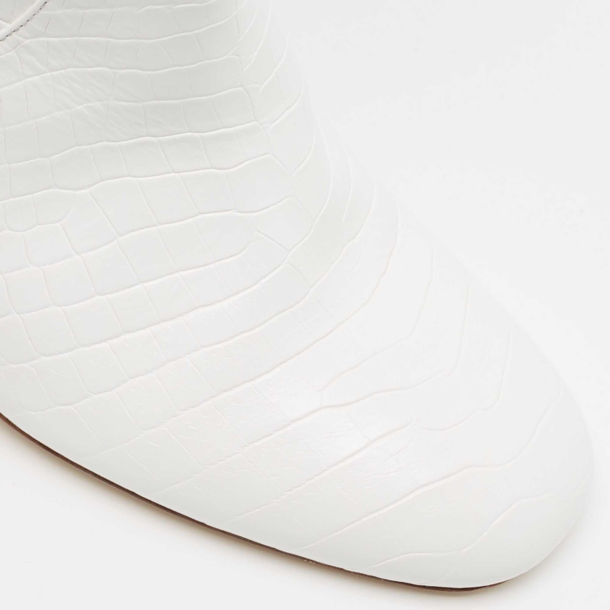 Fendi White Croc Embossed Leather Promenade Knee Length Boots Size 38 3
