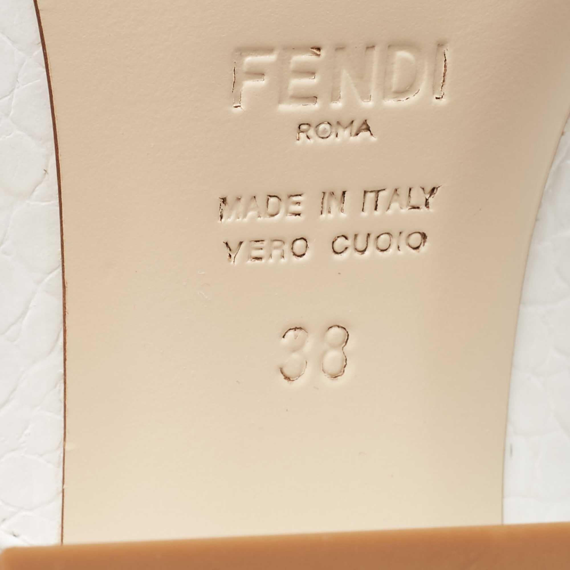 Fendi White Croc Embossed Leather Promenade Knee Length Boots Size 38 5