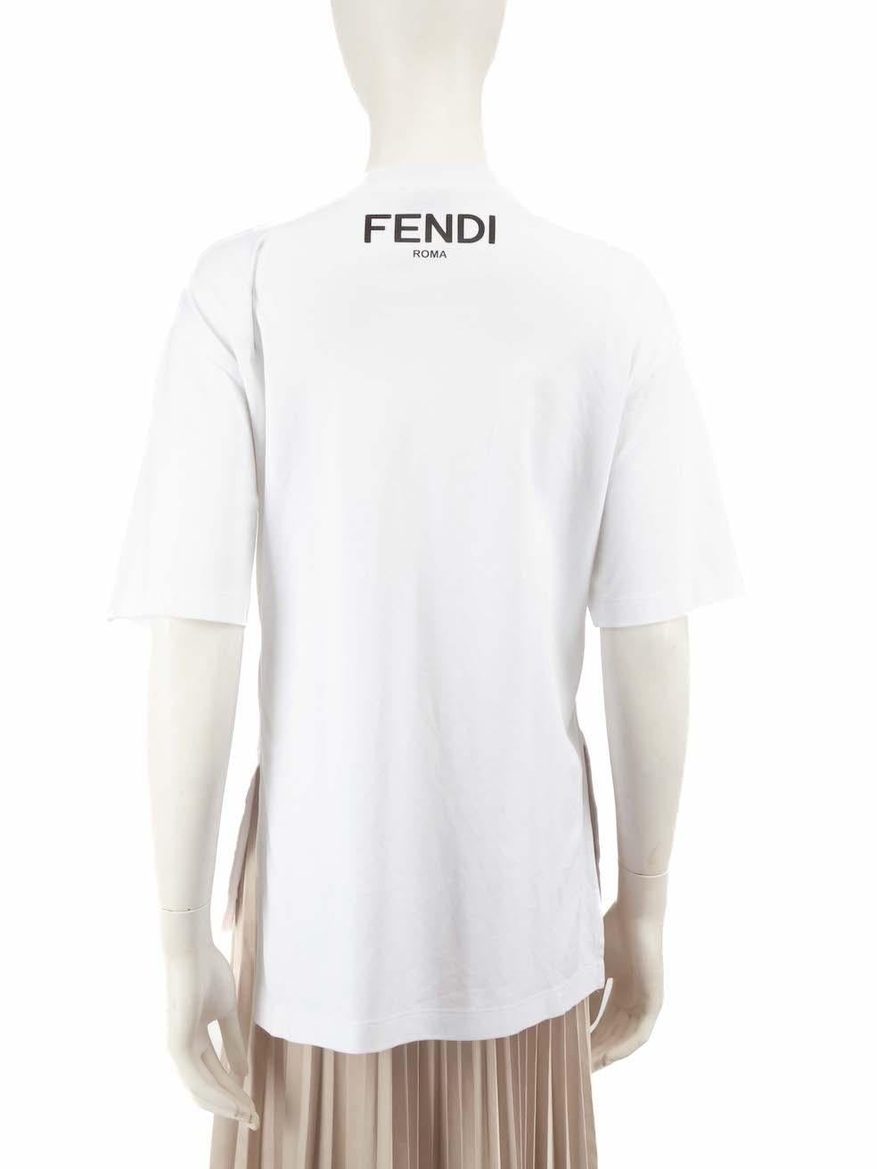 Fendi White Crystal Embellished FF Logo T-Shirt Size M In Excellent Condition In London, GB