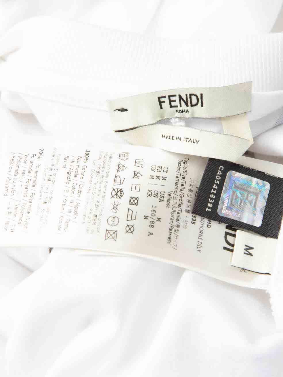Women's Fendi White Crystal Embellished FF Logo T-Shirt Size M