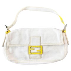 Retro Fendi White Denim Baguette