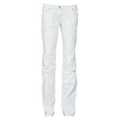Fendi White Denim Straight Leg Distressed Jeans M