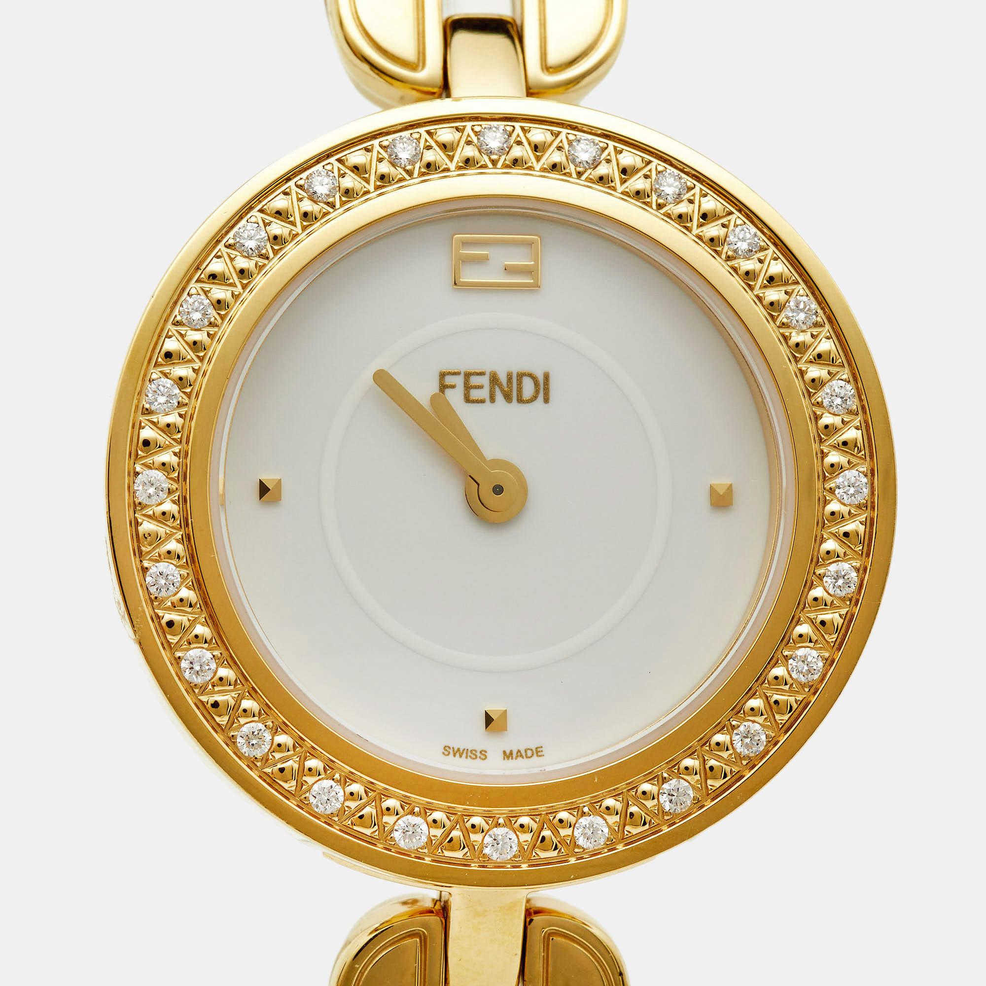 Fendi White Diamond Gold Plated Stainless Steel My Way F351434000B0 Women's  In Excellent Condition In Dubai, Al Qouz 2