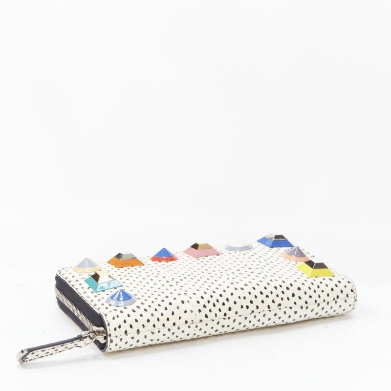 FENDI white dotted scaled leather Rainbow studs long zip continental wallet In Excellent Condition In Hong Kong, NT