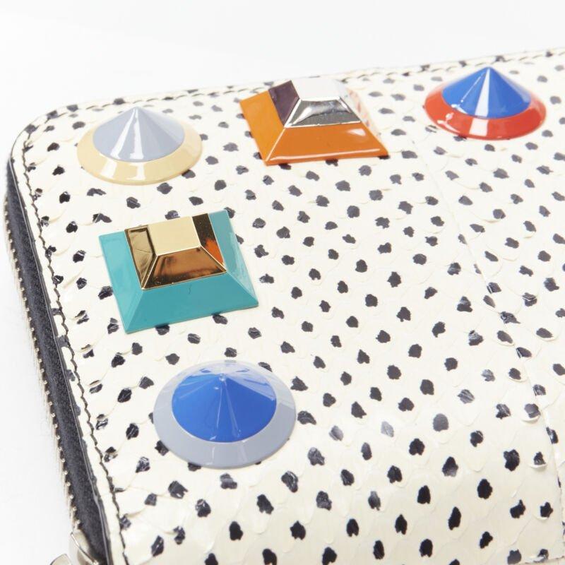 Women's FENDI white dotted scaled leather Rainbow studs long zip continental wallet