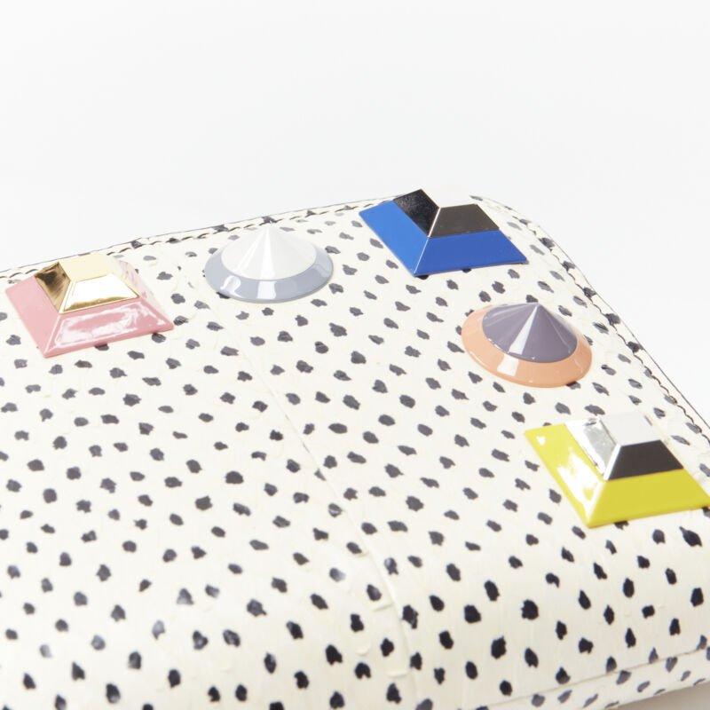 FENDI white dotted scaled leather Rainbow studs long zip continental wallet 1