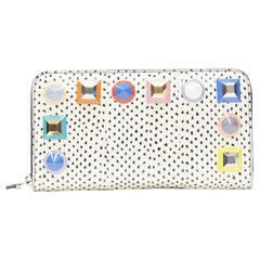 FENDI white dotted scaled leather Rainbow studs long zip continental wallet