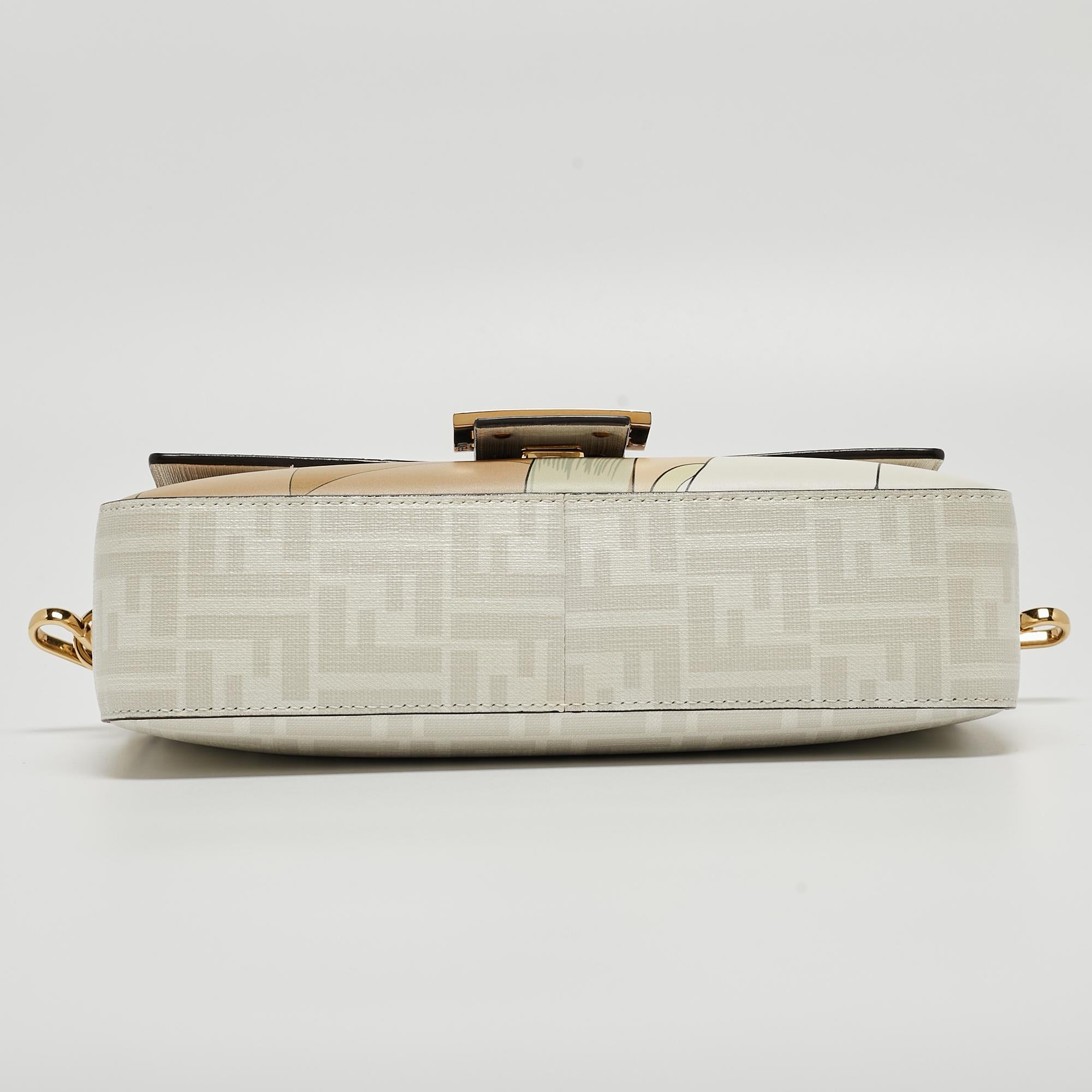 Fendi White FF Glazed Coated Canvas and Leather Inlay Baguette Shoulder Bag 9