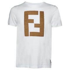 Fendi White FF Logo Patch Embroidered Cotton T-Shirt M