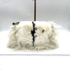 Fendi White Fur FF Logo Flap Shoulder Bag