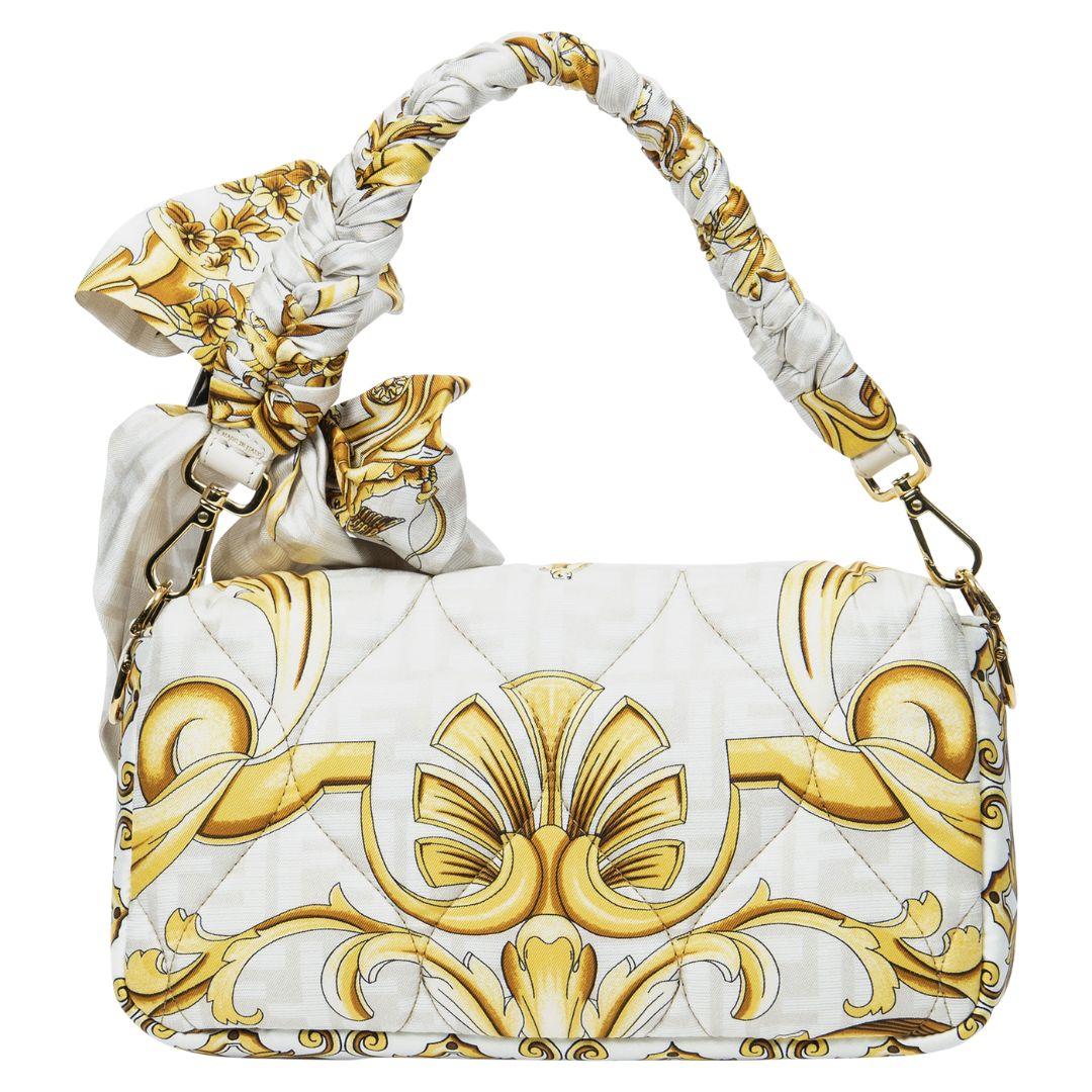 Fendi White/Gold x Versace Limited Edition Fendace Zucca Baguette In Excellent Condition For Sale In Atlanta, GA