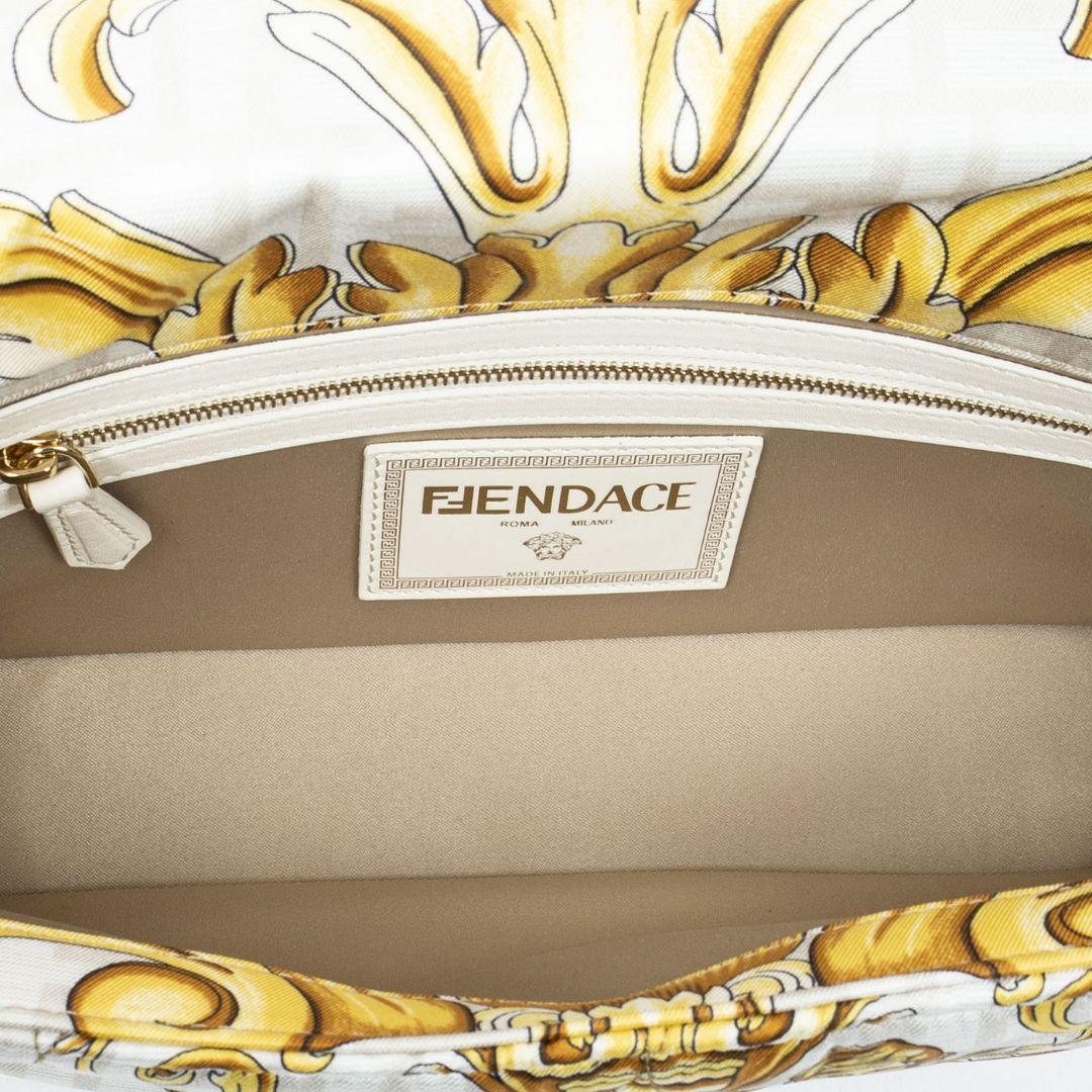 Fendi White/Gold x Versace Limited Edition Fendace Zucca Baguette For Sale 1