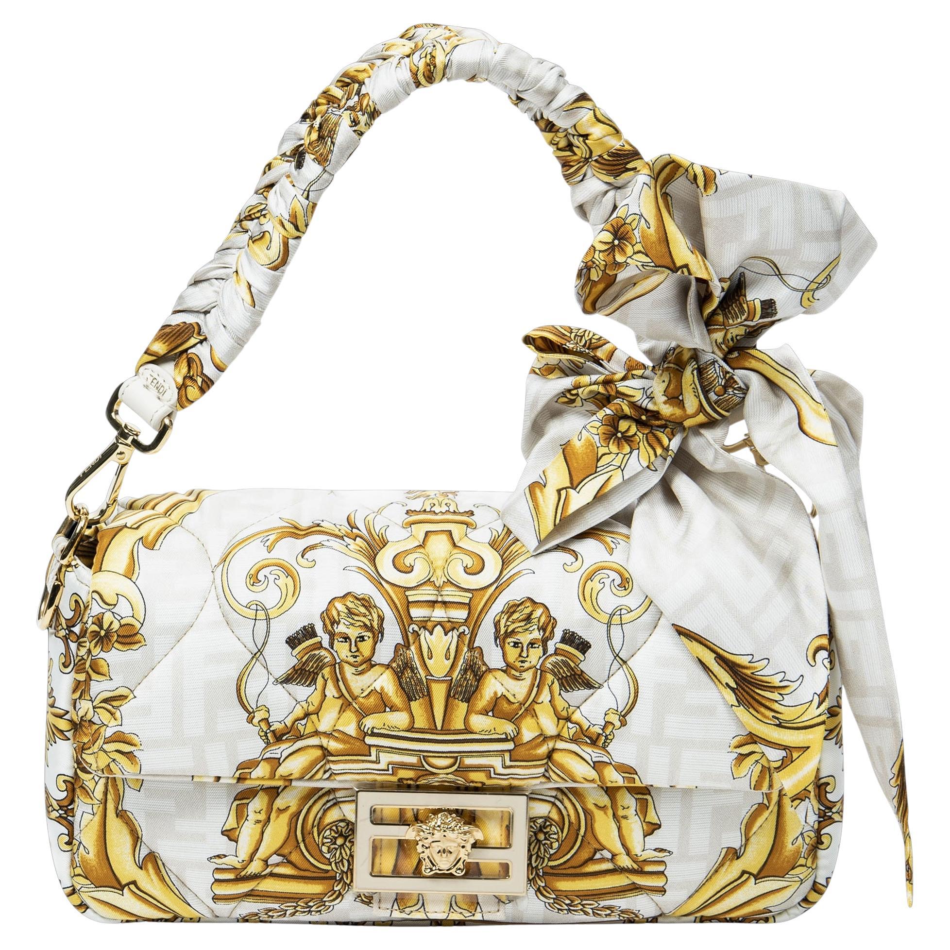 Fendi White/Gold x Versace Limited Edition Fendace Zucca Baguette For Sale