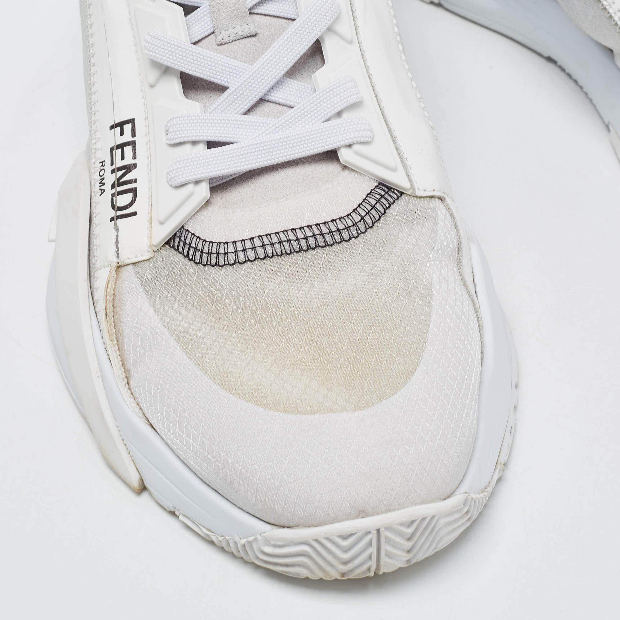 Fendi White/Grey Mesh and Suede Flow Sneakers Size 45 1