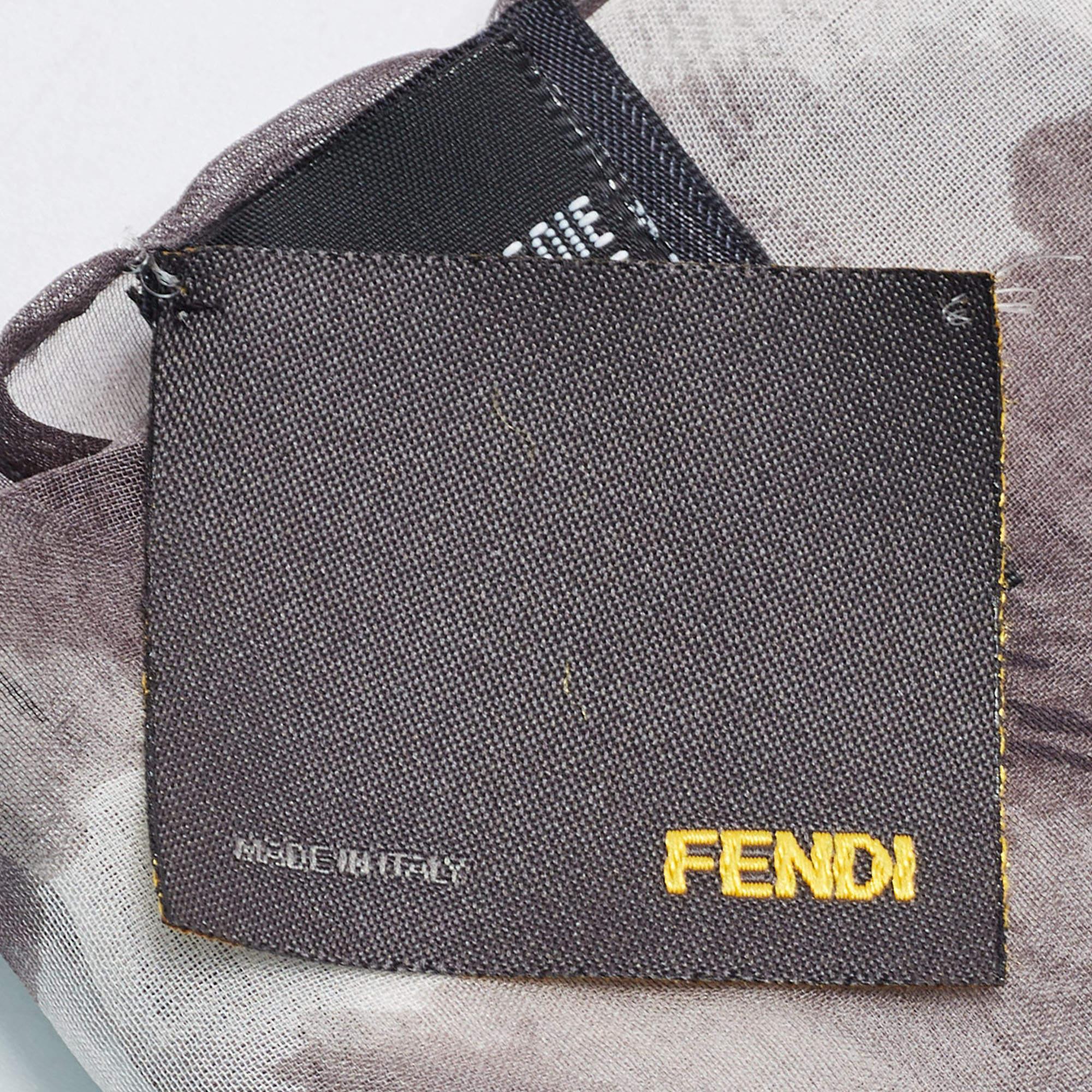 Gray Fendi White/Grey Zucca Zebra Print Silk Chiffon Scarf