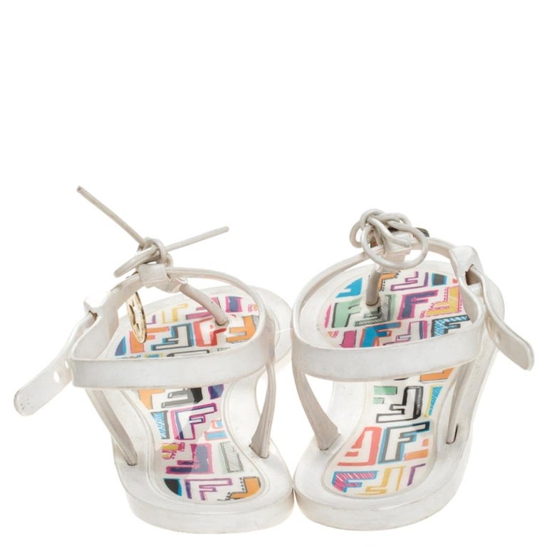 Fendi White Jelly Logo Charm Sunny Flat Sandals Size 36 For Sale At 1stdibs Fendi Jelly Sandals Louis Vuitton Sunny Flat Thong Fendi Jelly Thong Sandals