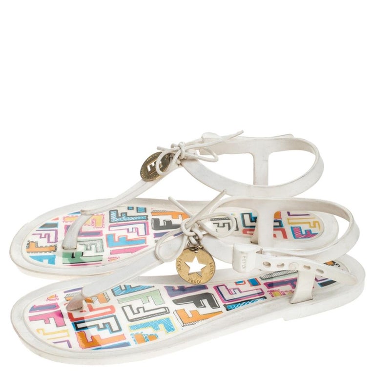 Fendi White Jelly Logo Charm Sunny Flat Sandals Size 36 at 1stDibs ...